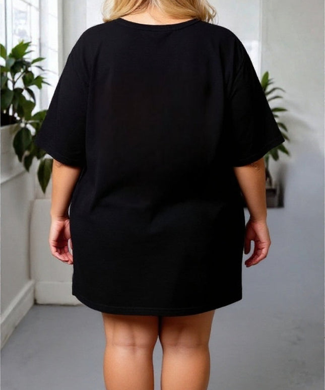 Black Oversized Rainbow Heart T-Shirt Dress – Casual Plus Size Top