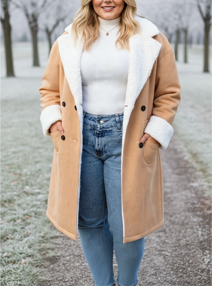 Camel Shearling-Lined Winter Coat – Plus Size Warmth & Style