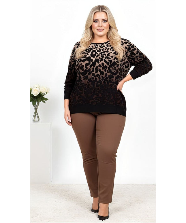 Plus Size Leopard Ombre Crewneck Sweatshirt  Beige to Black