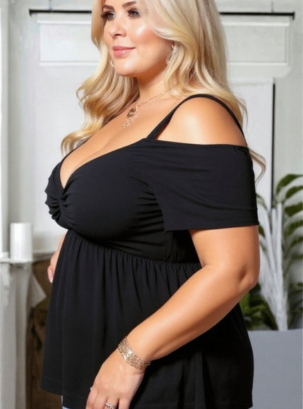 Plus Size Cold Shoulder Black Tunic Top