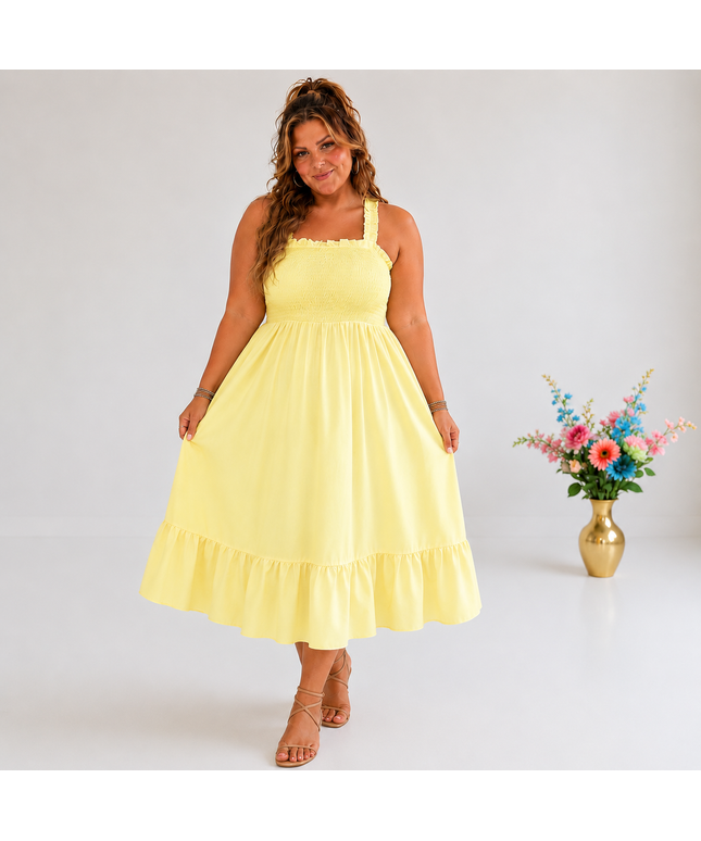 Pale Yellow Ruffle Hem Cami Maxi Dress – Plus Size