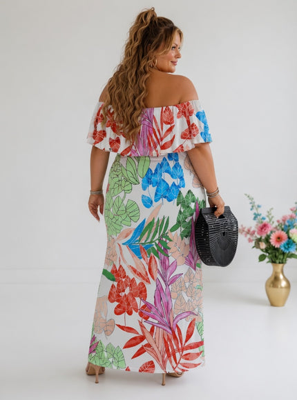 Plus Size Tropical OffShoulder Summer Beach Dress