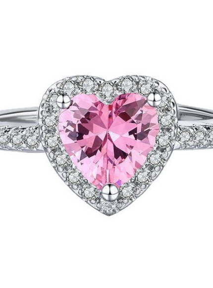 KissIcon Pink Heart Zircon Ring - Durable Alloy Band