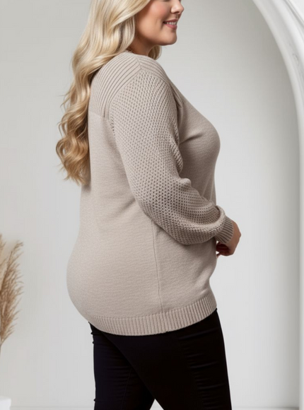 Plus Size Cozy Ribbed Crew Neck Pullover Top