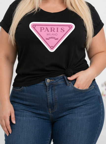 Paris Milano Graphic T-Shirt – Black | Plus Size | Casual Everyday Tee