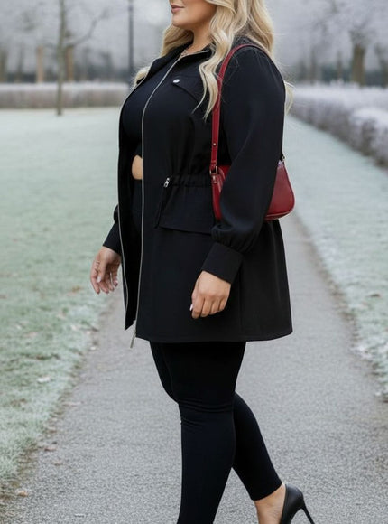 Classic Black Zip-Up Utility Jacket – Plus Size Everyday Chic