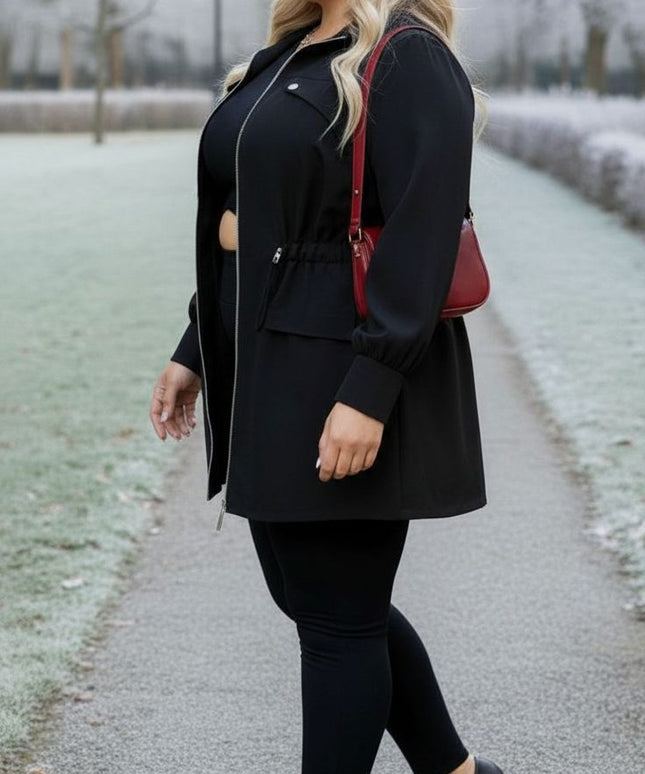 Classic Black Zip-Up Utility Jacket – Plus Size Everyday Chic