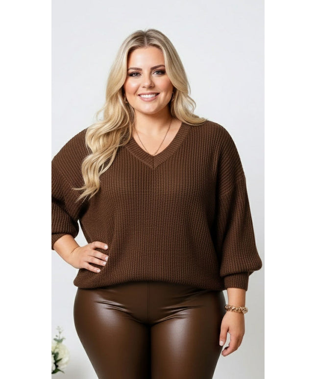 Elegant Plus Size VNeck Knitwear Festive Holiday Gift