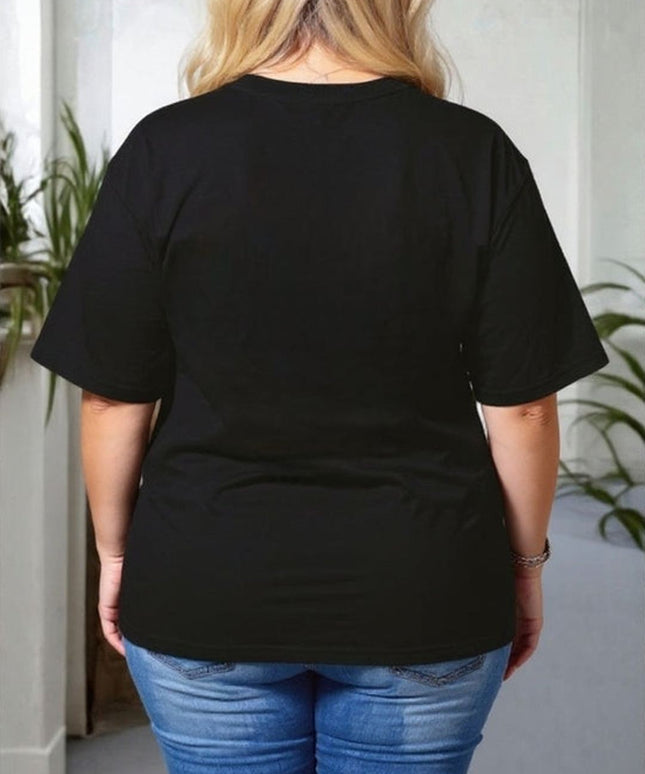 Black Oversized Heart Print T-Shirt – Casual Plus Size Top