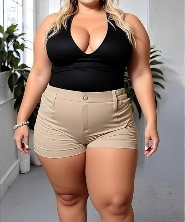 Beige High-Waisted Tailored Shorts – Plus Size Chic & Comfortable