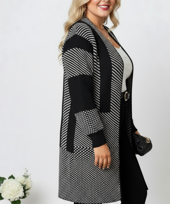 Chic Plus Size ColorBlock Striped Cardigan for Cozy Layers