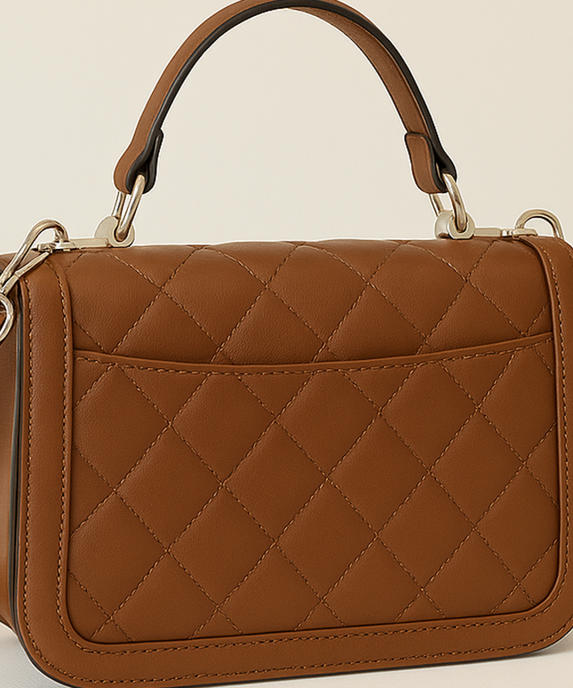Brown & White Monogram Top Handle Satchel – Crossbody Handbag with Silver Clasp