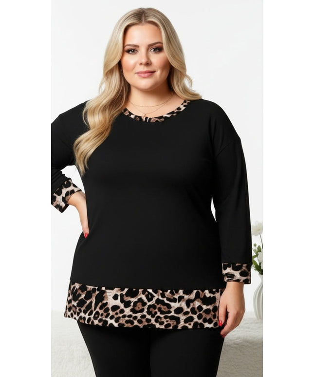 Cozy Leopard Print Long Sleeve Pullover Top with Chain