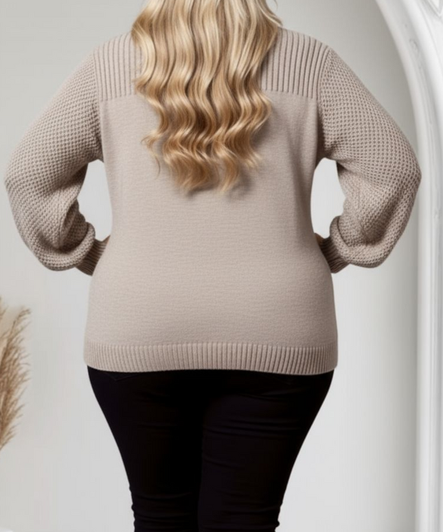 Plus Size Cozy Ribbed Crew Neck Pullover Top