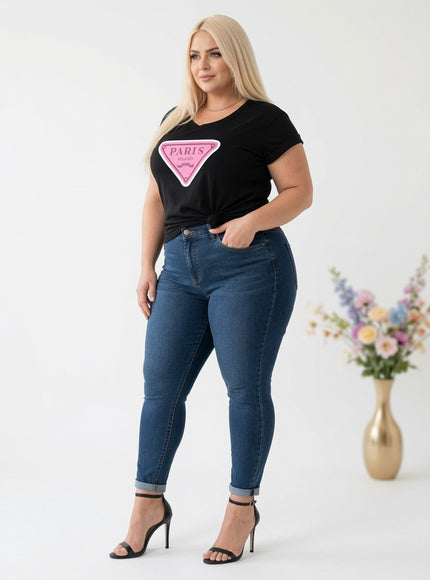 Paris Milano Graphic T-Shirt – Black | Plus Size | Casual Everyday Tee