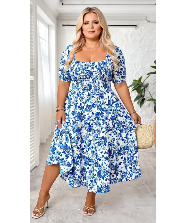 Breezaya plus Size Women'S Square Neck Casual Resort Summer Dress