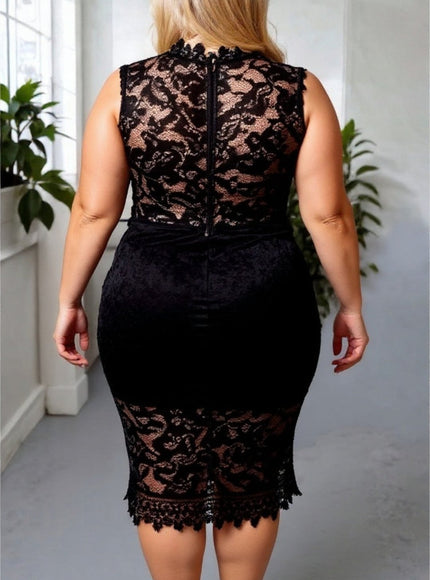 Plus Size White Lace Midi Dress – Cap Sleeve Elegant Mermaid Style Party & Wedding Outfit