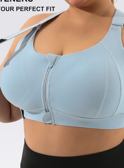 Plus Size High Support Front Zip Sports Bra