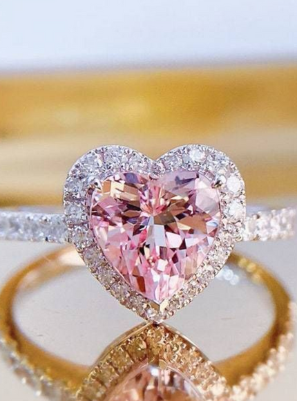 KissIcon Pink Heart Zircon Ring - Durable Alloy Band