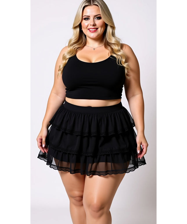 Black Tiered Lace Ruffle Mini Skirt – Flirty & Feminine