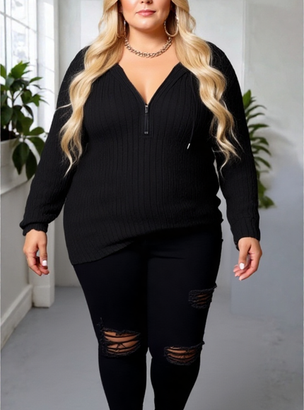Ribbed Zip-Up Hooded Cardi