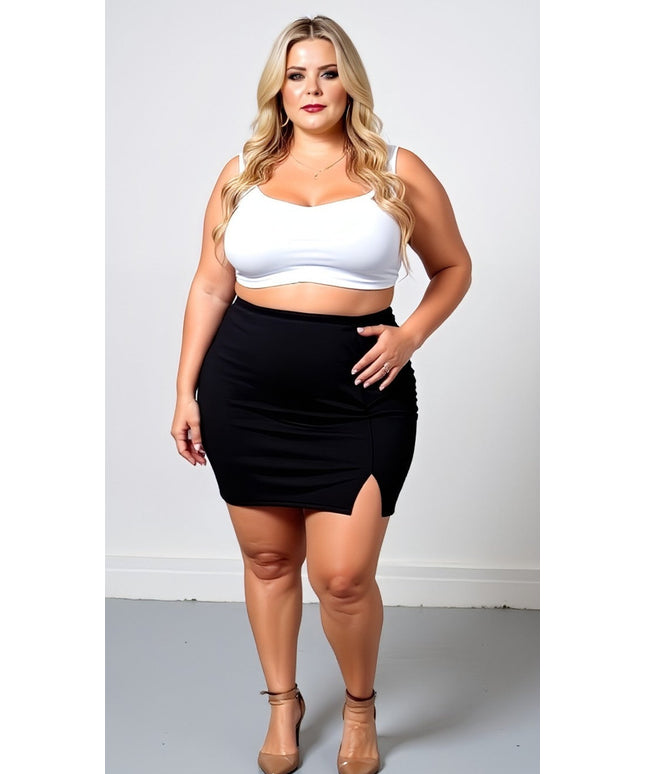 Classic Black High-Waist Bodycon Mini Skirt with Side Slit