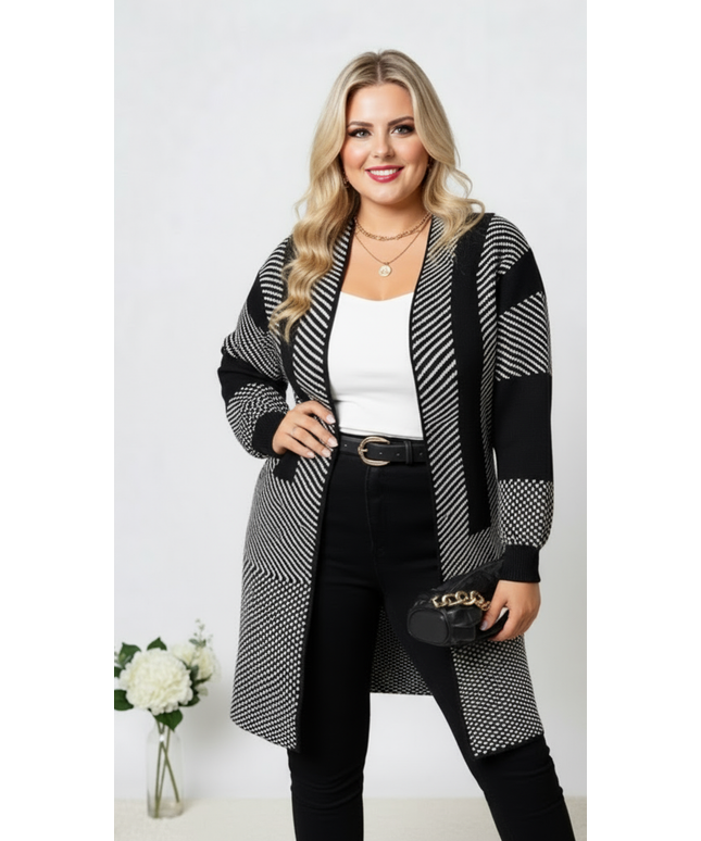 Chic Plus Size ColorBlock Striped Cardigan for Cozy Layers