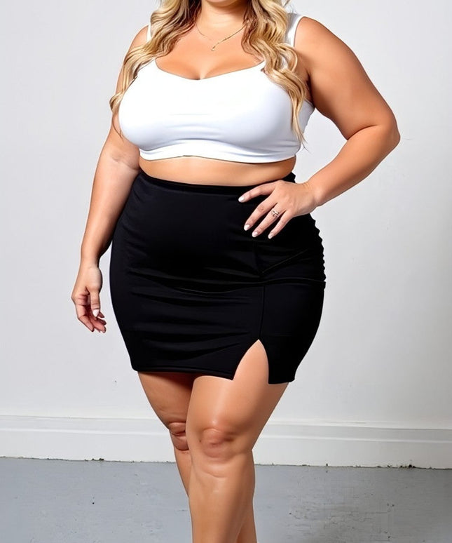 Classic Black High-Waist Bodycon Mini Skirt with Side Slit