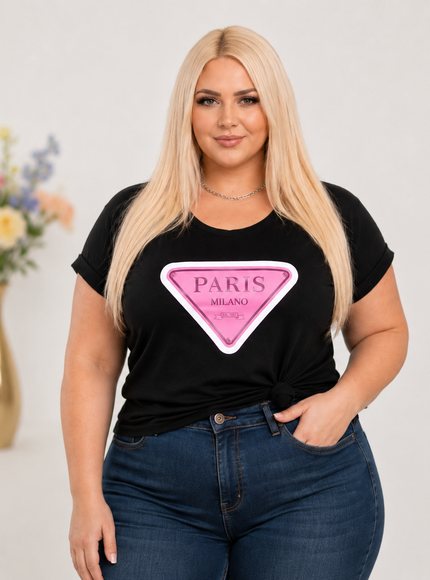 Paris Milano Graphic T-Shirt – Black | Plus Size | Casual Everyday Tee