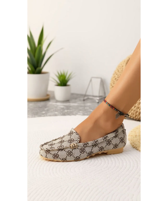 Beige Patterned Slip-On Comfort Loafers