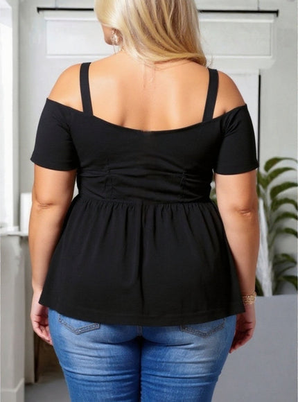 Plus Size Cold Shoulder Black Tunic Top