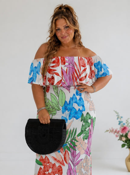 Plus Size Tropical OffShoulder Summer Beach Dress