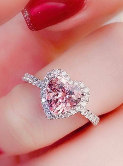 KissIcon Pink Heart Zircon Ring - Durable Alloy Band