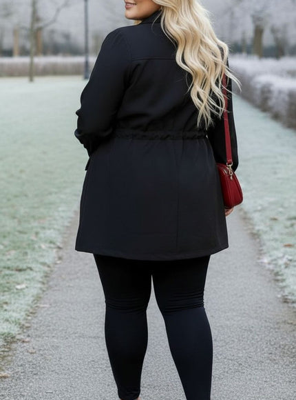 Classic Black Zip-Up Utility Jacket – Plus Size Everyday Chic