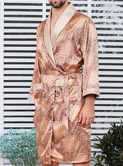 KissICON Robe Shorts Set 13 / 1XL Ice Silk Plus Size Mens Spring Summer Pajama Robe Set