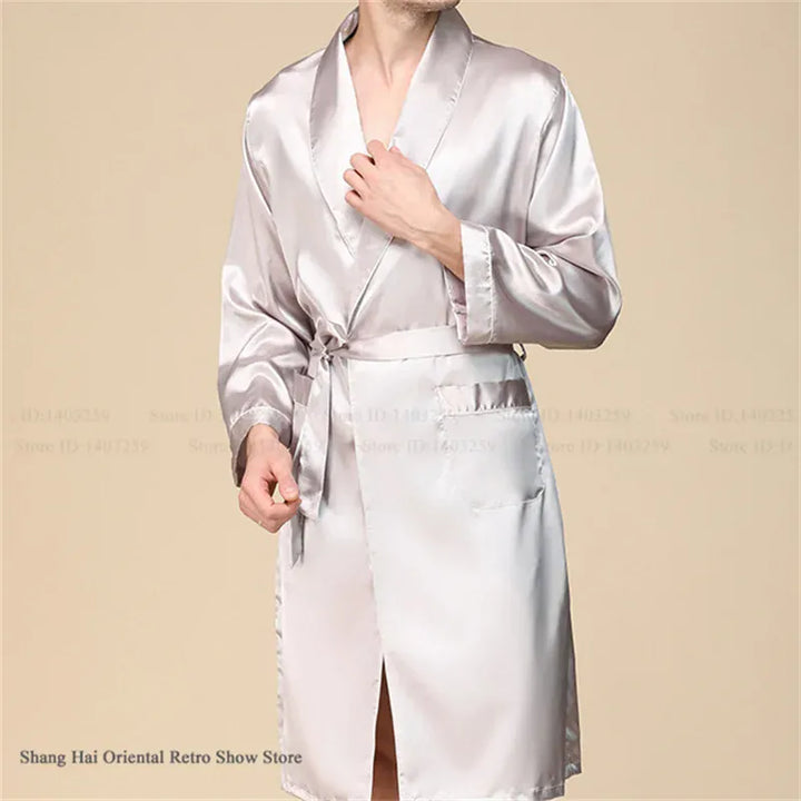 Ice Silk Plus Size Mens Spring Summer Pajama Robe Set