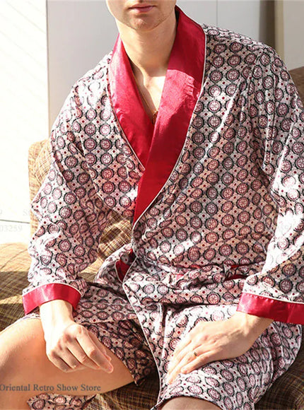 KissICON Robe Shorts Set 6 / 1XL Ice Silk Plus Size Mens Spring Summer Pajama Robe Set