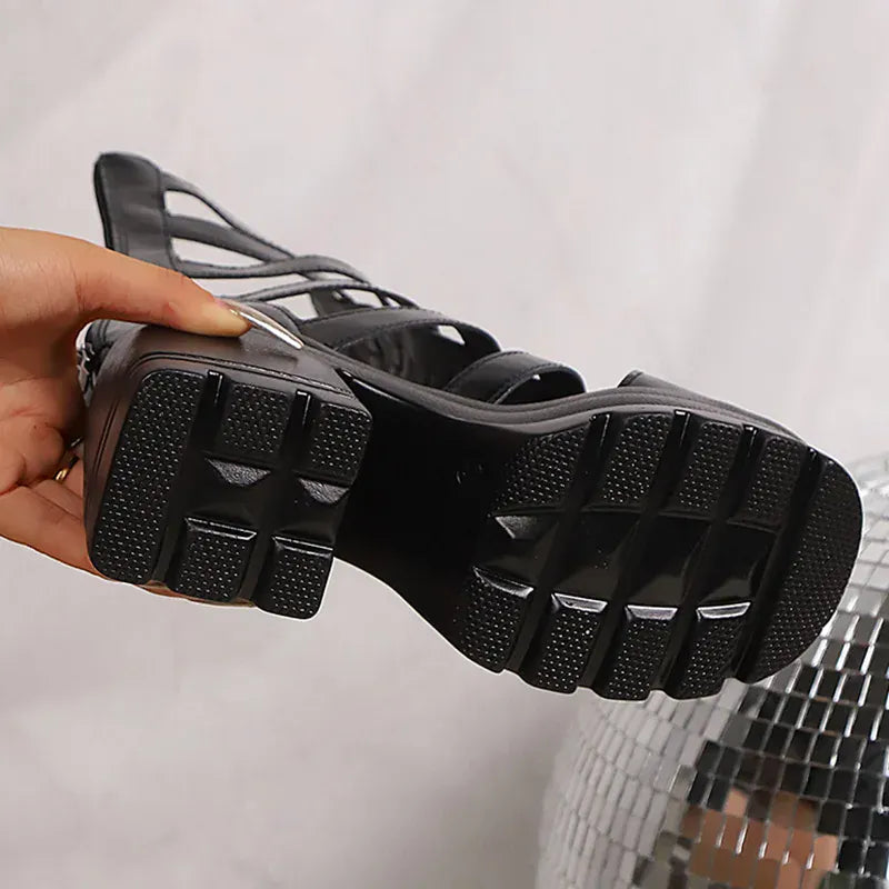 KissICON Roman Super High Heels Sandals for Women Patent