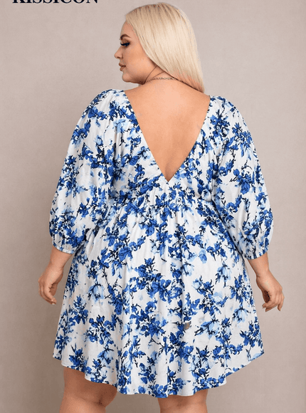 KissICON Maxi Dress Romantic Floral Plus Size V-Neck Maxi Vacation Dress