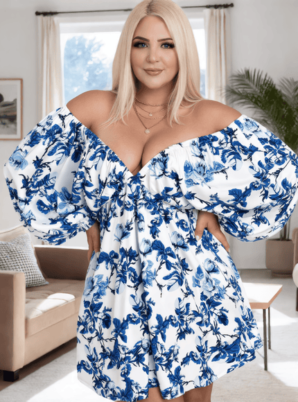 KissICON Maxi Dress Romantic Floral Plus Size V-Neck Maxi Vacation Dress