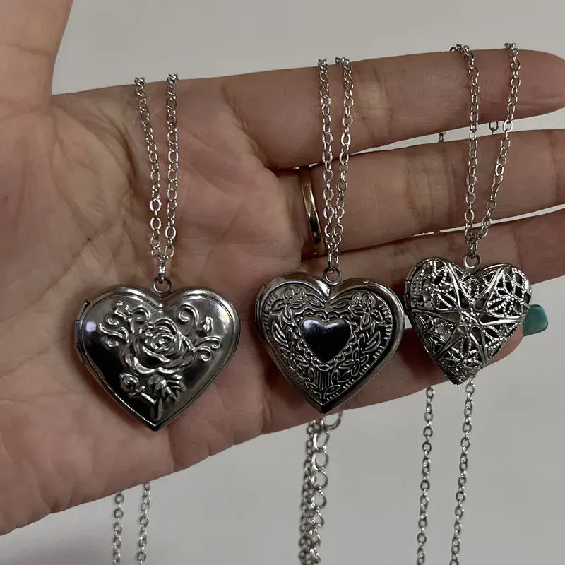 KissICON Romantic Heart Locket Pendant Openable Female Silver Color Stainless Steel Photo Frame Charm Necklace for Women Men Jewelry Gift