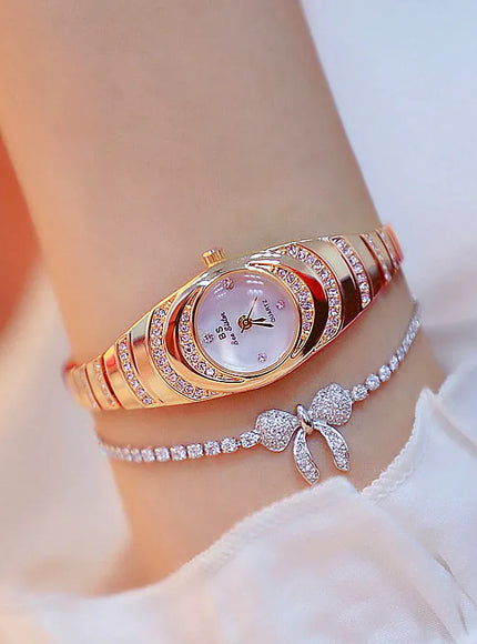 KissICON Rose BS Brand Diamond Snake Bracelet Watch For Women