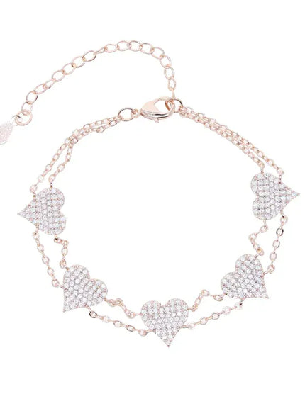 KissICON Rose Gold / 19cm Bling Heart Charm Bracelet – Double Chain White