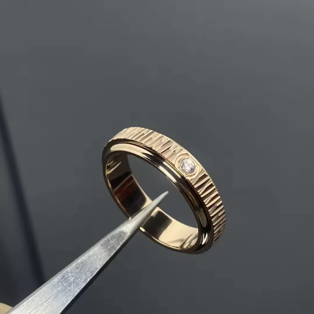 KissICON rose gold / 9 18K Gold Plated Rotatable Single Diamond Ring Suitable for Couples Men Women Wedding Engagement Jewelry