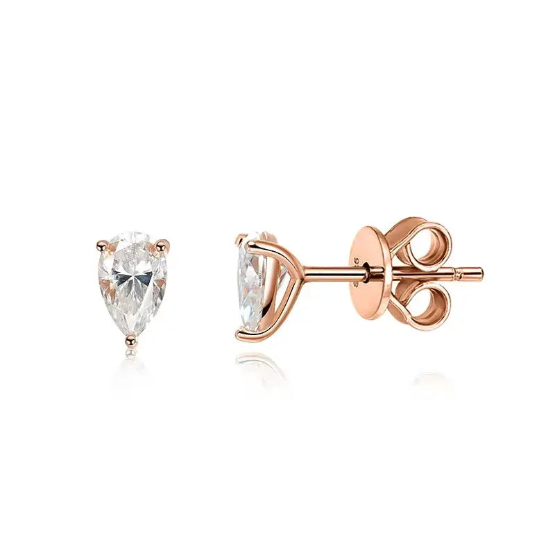 KissICON rose gold color / 0.5CT and 0.5CT Smyoue 0.5CT 1CT Pear Cut Certified Moissanite Stud Earrings for Women 100% 925 Sterling Silver Plated 18k Gold Wedding Jewelry