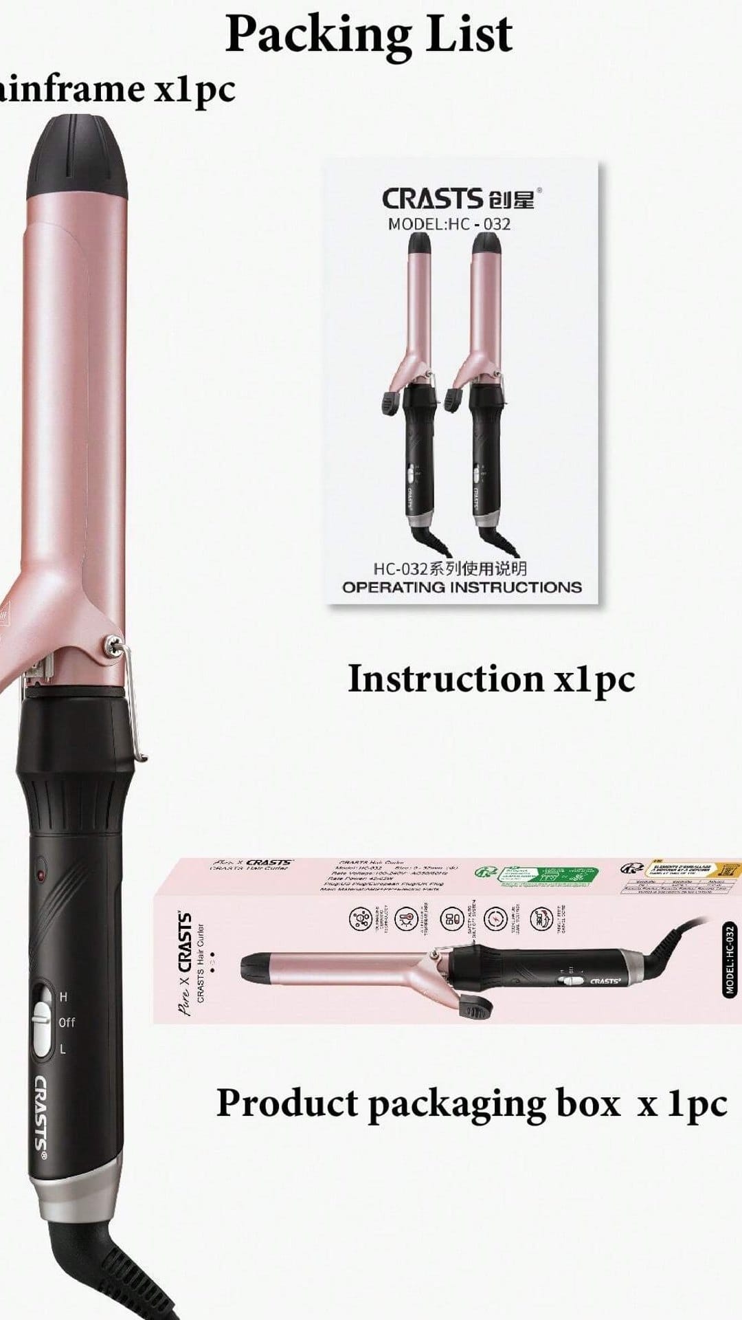 KISSICON Rose Gold CRASTS CRASTS Star Maker 32Mm Large Barrel Curling Iron, Suitable for Creating Big Curls,