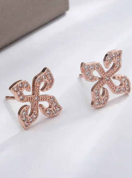 KissICON Rose Gold KissIcon Silver Plated Four Leaf Clover Earrings - Zircon