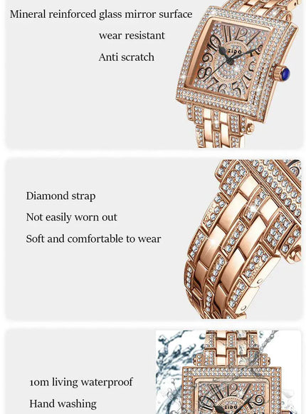 KissICON Rose gold KissIcon UTHAI Women Square Watch - Waterproof Diamond