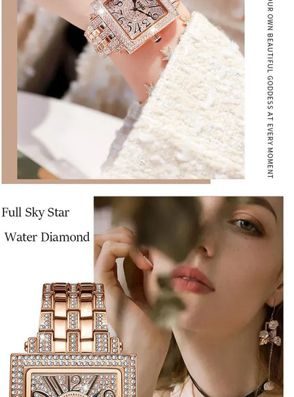 KissICON Rose gold KissIcon UTHAI Women Square Watch - Waterproof Diamond