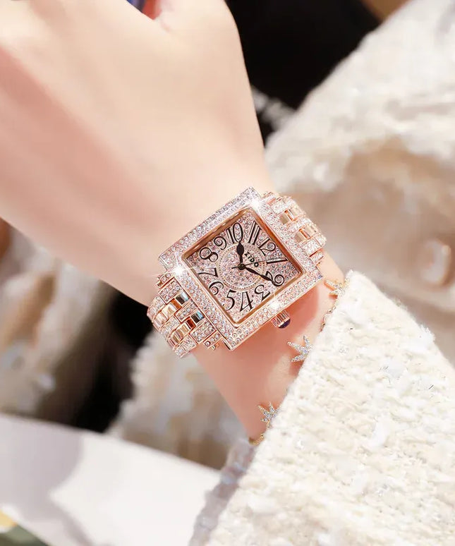 KissICON Rose gold KissIcon UTHAI Women Square Watch - Waterproof Diamond